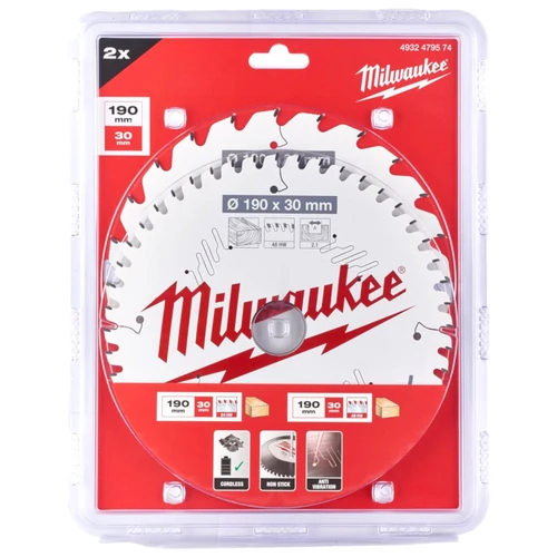 Milwaukee 190x30mm 24T/48T körfűrészlapok fához 2db/csomag