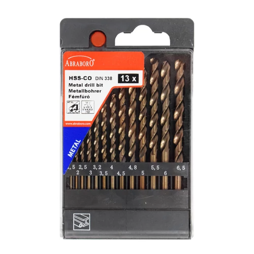 HSS-Co fémfúró készlet műanyag dobozban 13db/klt. (D 1,5 – 6,5 mm x 0,5)