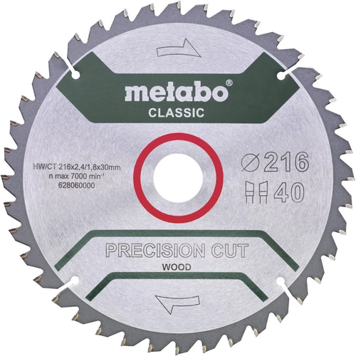 Metabo Körfűrésztárcsa HM 216x30mm Z40 WZ